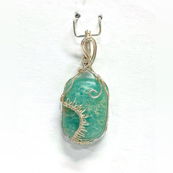 HANDMADE Genuine Amazonite Hand Wrapped Pendant, Gift for Her, Artisan Jewelry - Picture 4 of 10